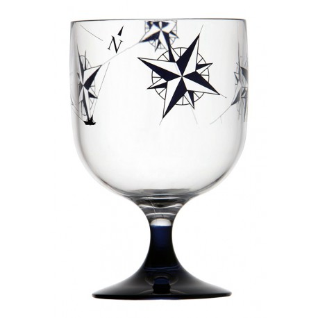 6 petits verres à pied bleus motif Rose des vents