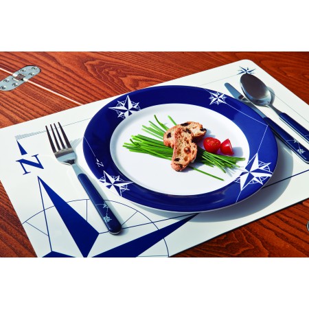 Set de 24 couverts de table bleus motif Rose des vents