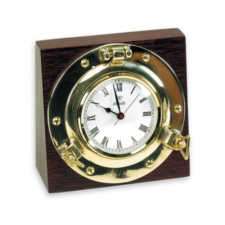 Horloge hublot de bureau sur bois - Laiton - Marineshop.fr