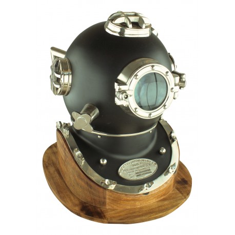 Casque de scaphandrier fer finition nickel & noir- avec socle - Marineshop.fr