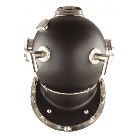 Casque de scaphandrier fer finition nickel & noir- avec socle - Marineshop.fr